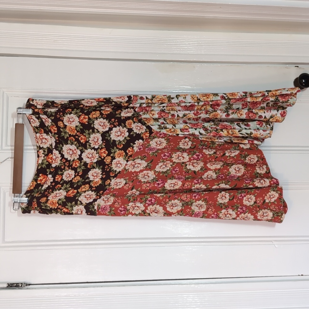 Farm Rio Anthropologie Asymmetrical Floral Patchwork Midi Skirt - Picture 7 of 11